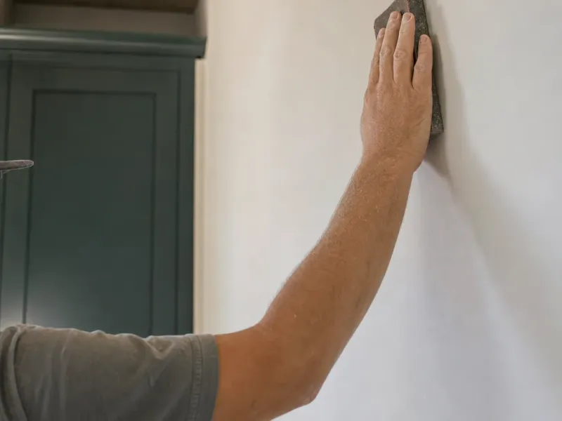 Drywall in Glendale Ca — a craftsperson sanding the last high spot from a wall by hand