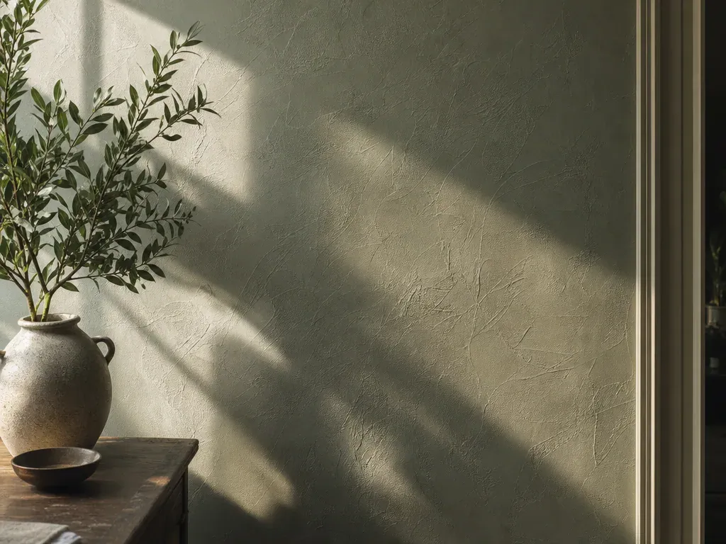 Drywall in Glendale Ca — a textured feature wall finished evenly, warm light showing the pattern