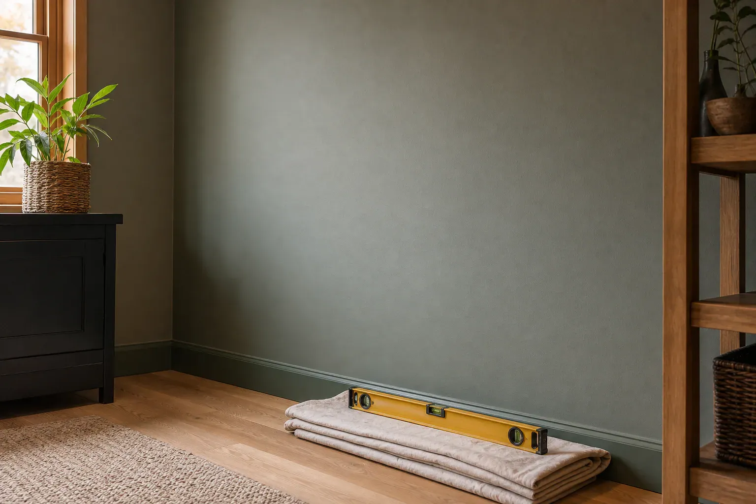 Drywall in Inglewood Ca — warm morning light across an expertly finished home office wall